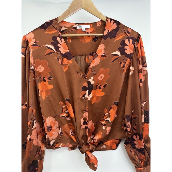DR2 Daniel Rainn Ladies Size XL Orange  Floral Button Up Tie Front Blouse Classy - Picture 7 of 11